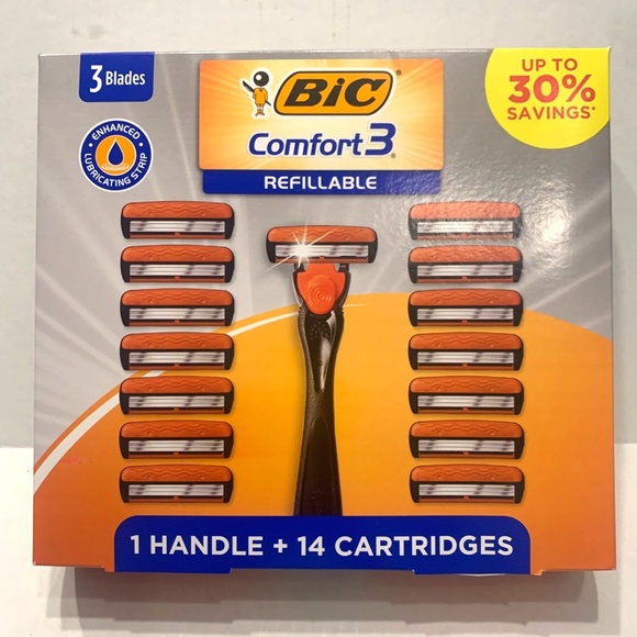 BIC Comfort 3 Refillable Men's Razor Set 14 Cartridges, 15-Piece Giftbox Set New - Picture 1 of 6